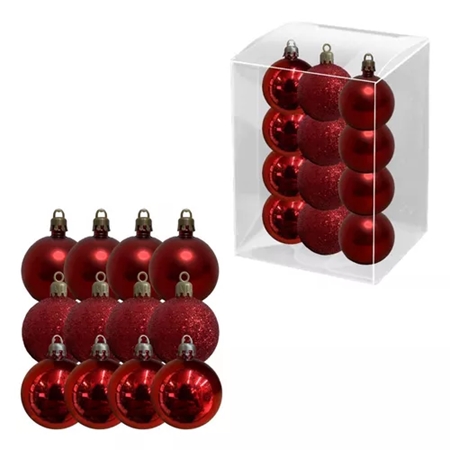 [4894457909223] GLOBO NAVIDEÑO N°3 SURTIDO  SATINADO BRILLANTE GLITTER 12 UNID. (BA-90922)