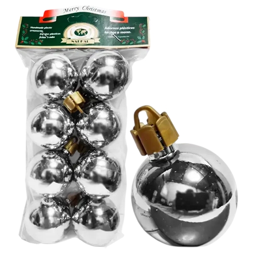 [N33208-1] GLOBO NAVIDEÑO NADHAL N°4 PLATA 8 UNID. (304-D)