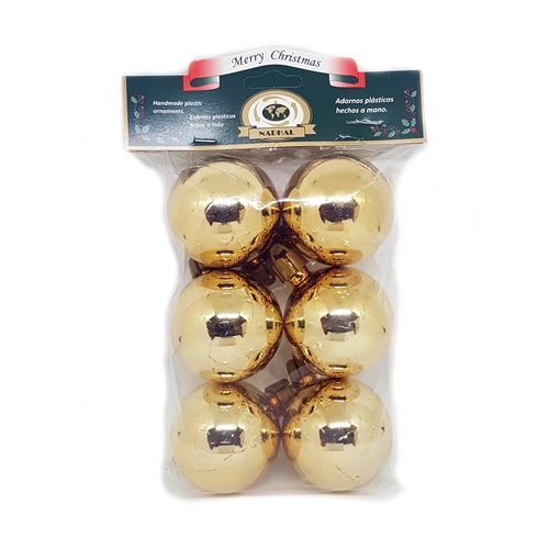 [N33210] GLOBO NAVIDEÑO NADHAL N°5 DORADO 6 UNID. (305-D)
