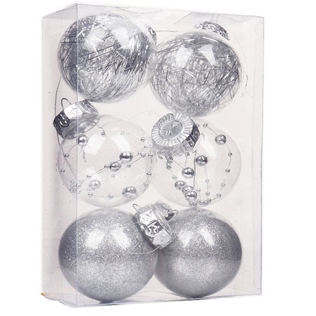 [N62027] GLOBO NAVIDEÑO N°6 LISO TRANSPARENTE BRILLANTE 6 UNID. (K0201P AL2023-116) CAJA