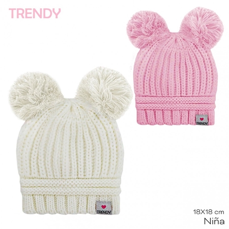 GORRO TRENDY NENA TEJIDO CON 2 POMPONES (13827)