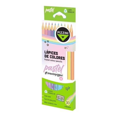 [L75713] LAPICES DE COLOR PIZZINI PASTEL LARGOS 10 UNID.