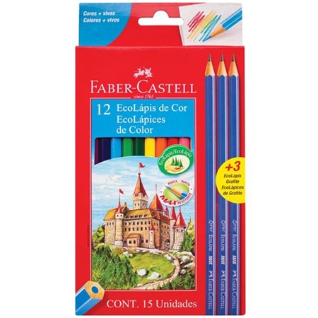 LAPICES DE COLOR FABER-CASTEL 3 GRAFITO DE REGALO 12 COLORES 15 UNID. (120112)
