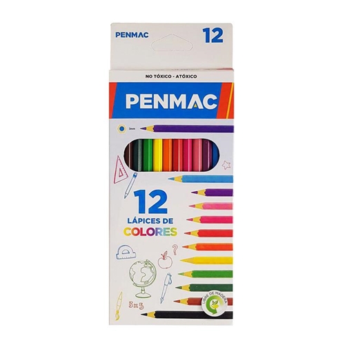 [303229] LAPICES DE COLOR PENMAC LARGOS 12 UNID.