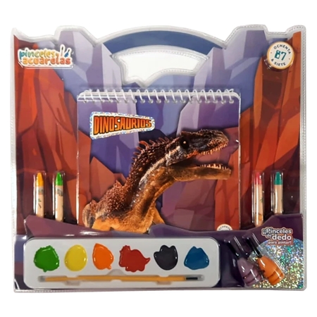[L76860] LIBRO PARA COLOREAR OCHENTA Y SIETE PINCELES Y ACUARELA DINOSAURIO