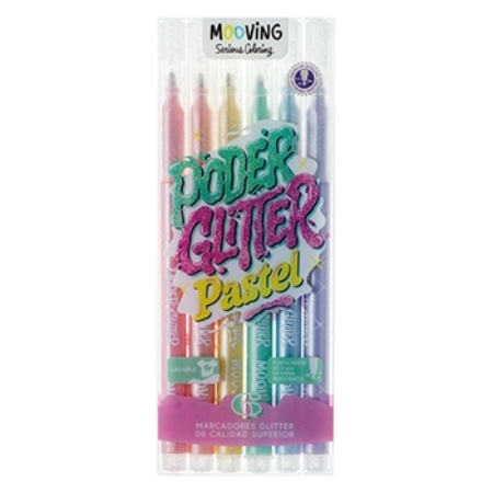 MARCADORES MOOVING PODER GLITTER PASTEL 6 UNID. (3021606)