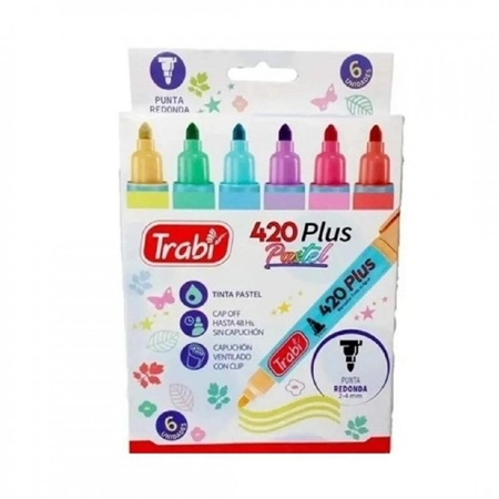 [303823] MARCADORES TRABI PLUS 2-4 MM REDONDO PASTEL 6 UNID. (420)