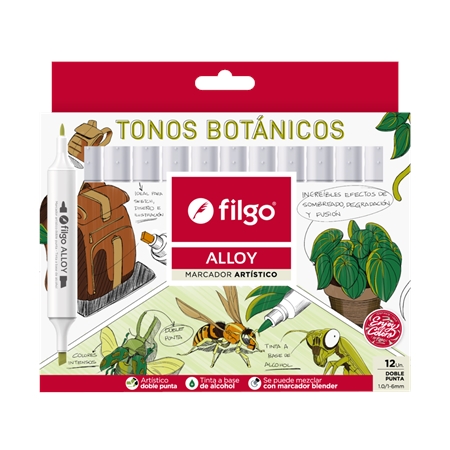 MARCADORES FILGO ALLOY TONOS BOTANICOS DOBLE PUNTA 12 UNID.