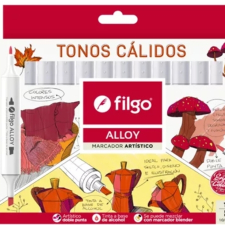 [83234-2] MARCADORES FILGO ALLOY TONOS CALIDOS DOBLE PUNTA 12 UNID.