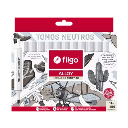 MARCADORES FILGO ALLOY TONOS NEUTROS DOBLE PUNTA 12 UNID.