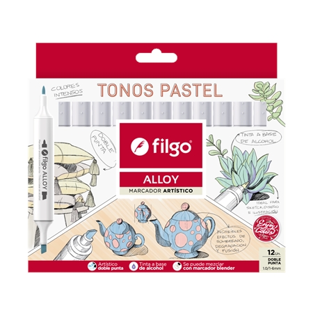 [83234-4] MARCADORES FILGO ALLOY TONOS PASTEL DOBLE PUNTA 12 UNID.