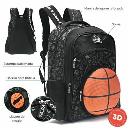 [85201-2] MOCHILA SKORA PELOTA BASQUET 17" 2 BOLSILLOS (35386)