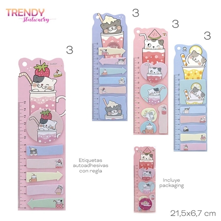 NOTAS ADHESIVAS TRENDY 6,5X21 CM CON REGLA 15 CM (15432)