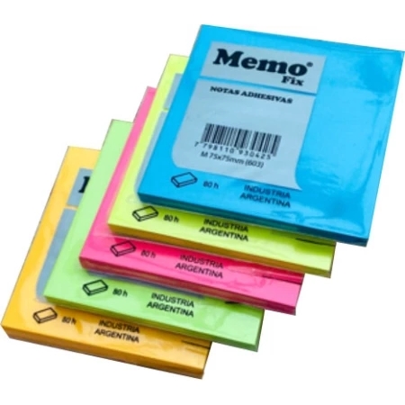 NOTAS ADHESIVAS MEMO FIX 75X75 MM FLUO 80 HOJAS (603)