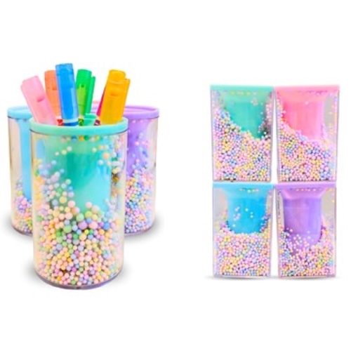 [83040] PORTALAPICES COLOURS PELOTITAS FANTASIA ACRILICO CELESTE (24820)