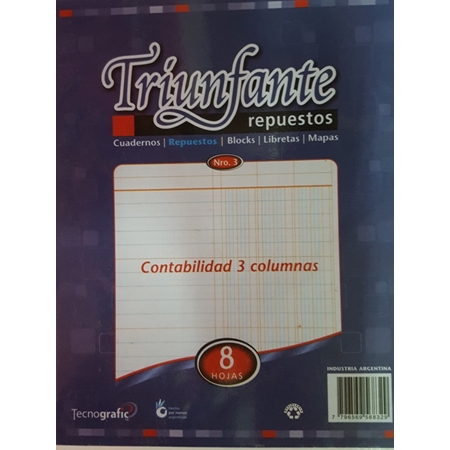 [306226-2] REPUESTO CONTABILIDAD TRIUNFANTE N° 3  3 COLUMNAS
