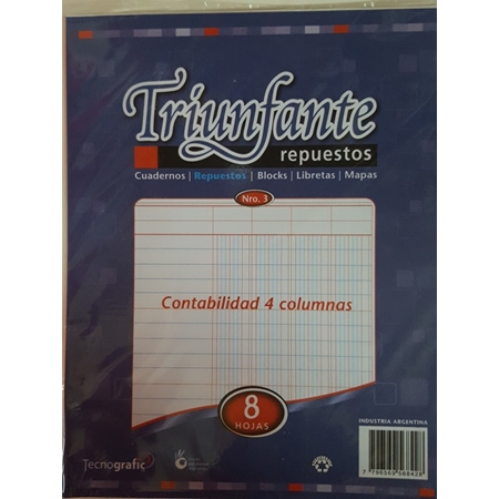 [306226-3] REPUESTO CONTABILIDAD TRIUNFANTE N° 3  4 COLUMNAS
