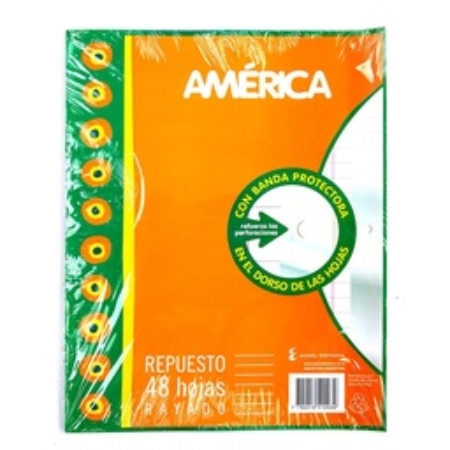 [306075-R] REPUESTO ESCOLAR AMERICA CON BANDA N° 3 48 HOJAS RAYADO