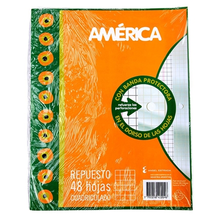 [306075-C] REPUESTO ESCOLAR AMERICA CON BANDA N° 3 48 HOJAS CUADRICULADO