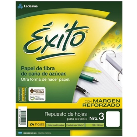REPUESTO ESCOLAR ÉXITO CON BANDA N° 3 24 HOJAS RAYADO