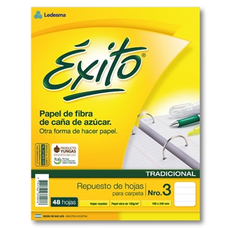 [306066.1] REPUESTO ESCOLAR ÉXITO CON BANDA N° 3 48 HOJAS RAYADO