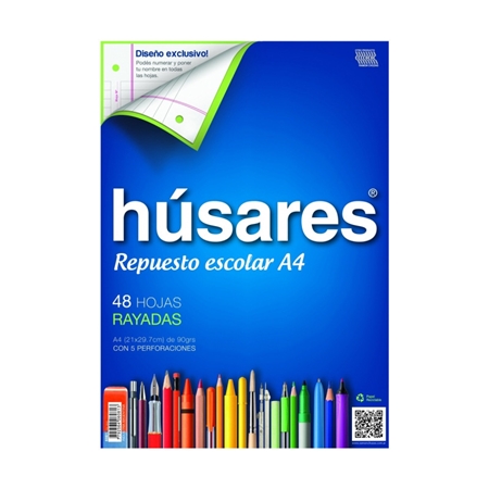 REPUESTO ESCOLAR HUSARES A4 48 HOJAS RAYADO