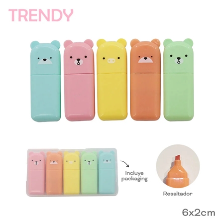 [84816-1] RESALTADORES TRENDY MINI PASTEL / FLUO 5 UNID. ESTUCHE