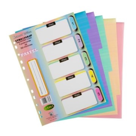 [L75692] SEPARADOR LAMA A4 5 POSICIONES PVC PASTEL (5TBA150A4P)