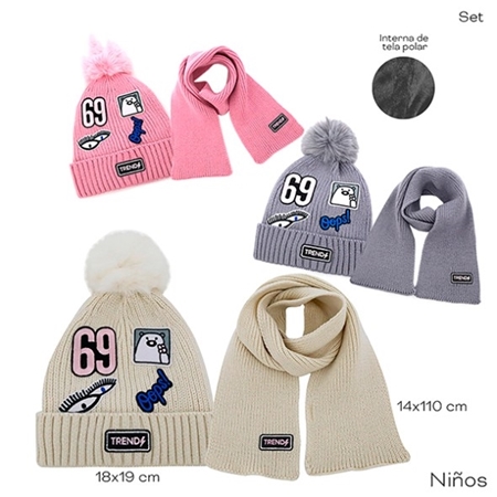 SET ABRIGO TRENDY NENA BUFANDA Y GORRO (13926)