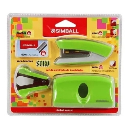 [7798184717045] SET DE ESCRITORIO SIMBALL SOHO 10/50 ABROCHADORA, PERFORADORA, SACABROCHES, BROCHES 4 UNID. (71704)