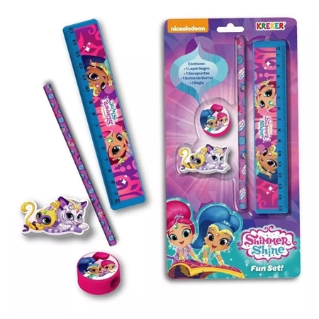 [7797630415054] SET ESCOLAR KREKER SHIMER AND SHINE LAPIZ, GOMA, SACAPUNTA, REGLA 4 PIEZAS (41505)