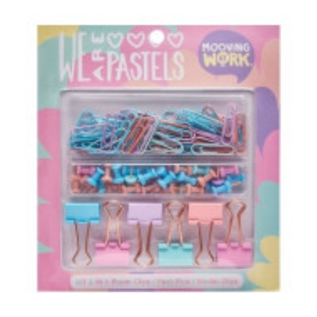 SET OFICINA MOOVING MAW MANIA BINDER CHINCHES CLIPS PASTEL (2102060701)