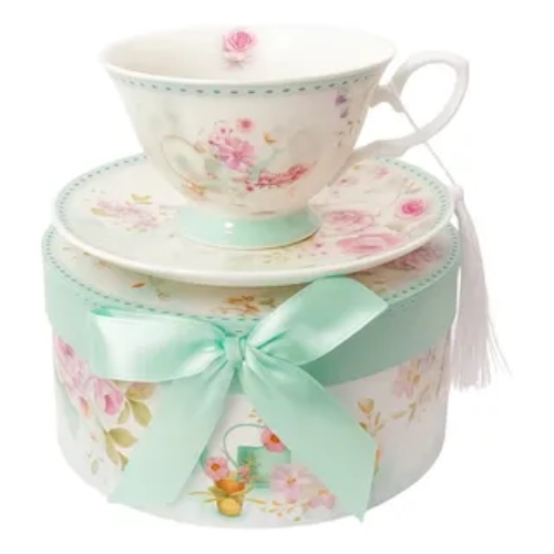 TAZA CON PLATO CAJA DECO
