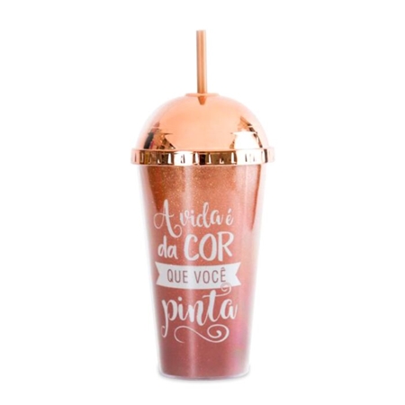 [83692] VASO K&K GLITTER DORADO 380 ML CON TAPA Y SORBETE (NS258681)