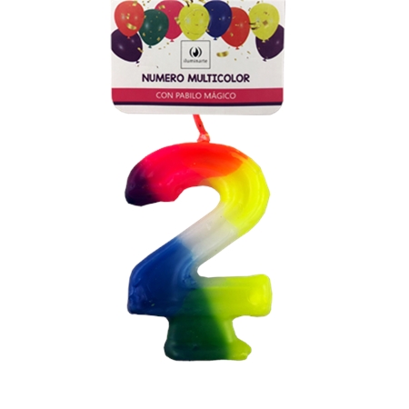 [03419] VELA NUMERO ILUMINARTE N°2 9 CM PARAFINA MULTICOLOR BOLSA