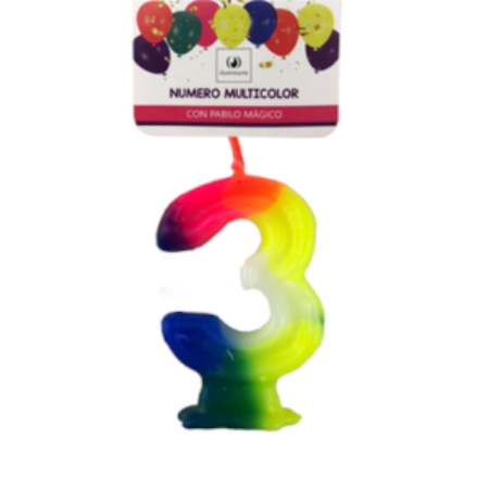 [03426] VELA NUMERO ILUMINARTE N°3 9 CM PARAFINA MULTICOLOR BOLSA