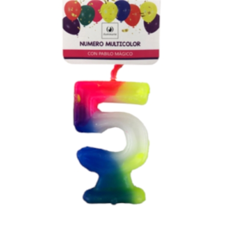 [03440] VELA NUMERO ILUMINARTE N°5 9 CM PARAFINA MULTICOLOR BOLSA