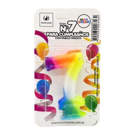 VELA NUMERO ILUMINARTE N°7 9 CM PARAFINA MULTICOLOR BOLSA