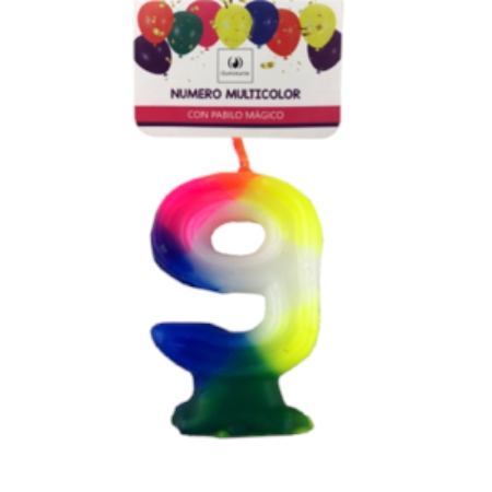 VELA NUMERO ILUMINARTE N°9 9 CM PARAFINA MULTICOLOR BOLSA