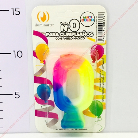 VELA NUMERO ILUMINARTE N°0 9 CM PARAFINA MULTICOLOR BOLSA