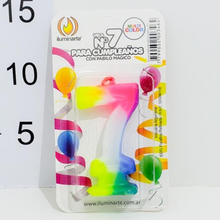 [11579-7] VELA NUMERO ILUMINARTE N°7 8 CM MAGICA PARAFINA MULTICOLOR BLISTER