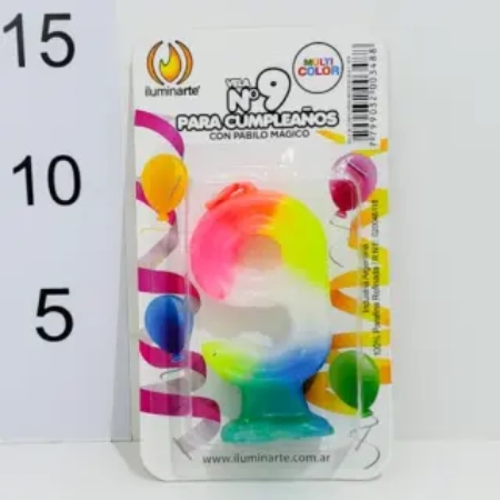 [11579-9] VELA NUMERO ILUMINARTE N°9 8 CM MAGICA PARAFINA MULTICOLOR BLISTER