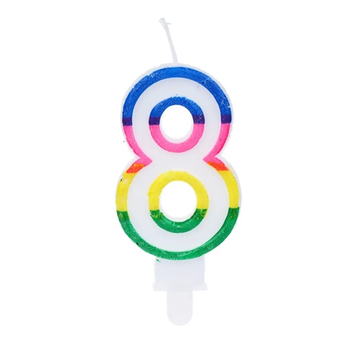 [01545-8] VELA NUMERO N°8 8 CM BORDE MULTICOLOR BLISTER