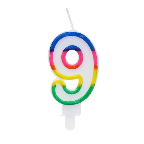[01545-9] VELA NUMERO N°9 8 CM BORDE MULTICOLOR BLISTER