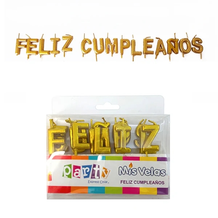 VELAS FRASE "FELIZ CUMPLEAÑOS" PLATA BLISTER 15X13X3CM