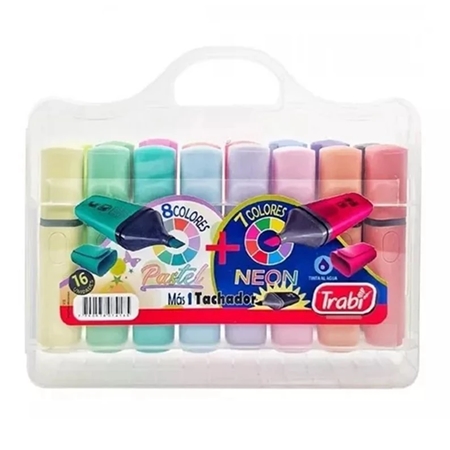 [303815] RESALTADORES TRABI 8 PASTEL + 7 NEON + 1 RESALTADOR 16 UNID. (7418)