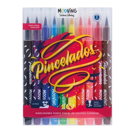 [503523522] MARCADORES MOOVING PINCELADAS PUNTA PINCEL 10 COLORES 10 UNID. (3031010)