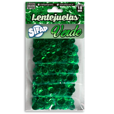 LENTEJUELAS SIFAP 18 MM VERDE 3 GR
