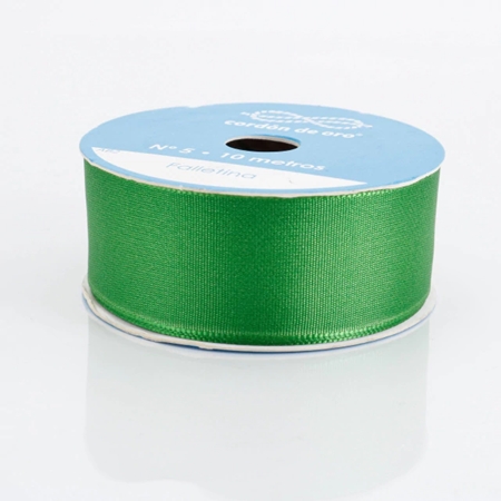 CINTA FALLETINA CORDON DE ORO N°5, 25 MM VERDE BRILLANTE 1 METRO