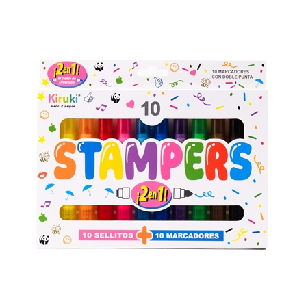 [88415] MARCADORES KIRUKI STAMPERS CON SELLO DOBLE PUNTA 10 COLORES 10 UNID. (700016)